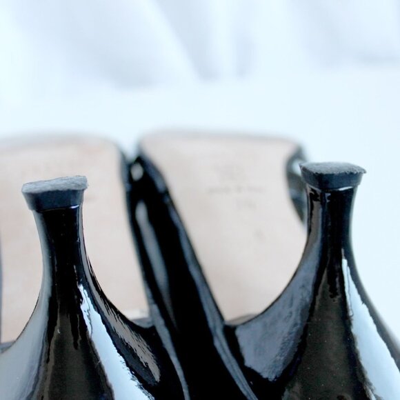 PREVATA  | Vintage Italian Leather Shoes 7 1/2 Black | Open-Toes Kitten Heels - Picture 13 of 15